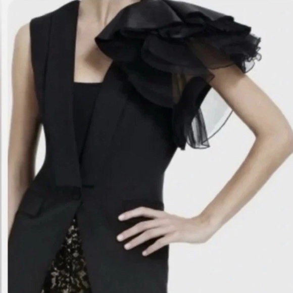 BCBGMAXAZRIA Alexandria Vest Puff One Shoulder Black Size Small - Picture 3 of 16
